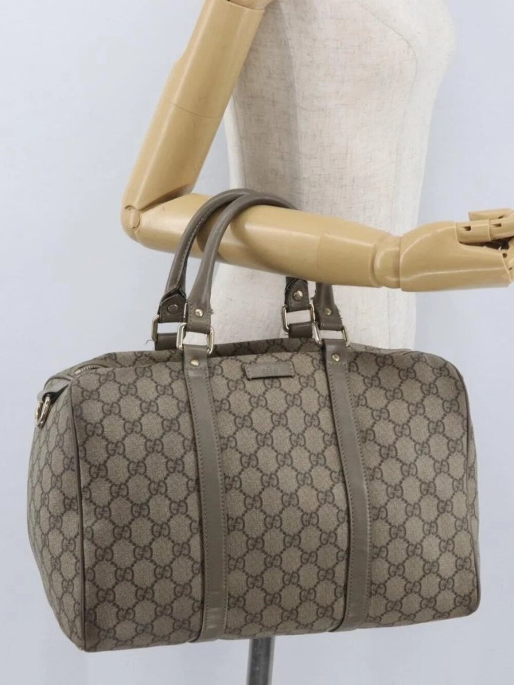 GUCCI GG Supreme Hand Bag PVC Beige Gold 193608 Auth ka2923